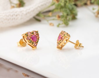 joyas de bienes raíces rubí natural (tratado) múltiples piedras multicolores pendientes de piedras preciosas 925 pendiente de plata