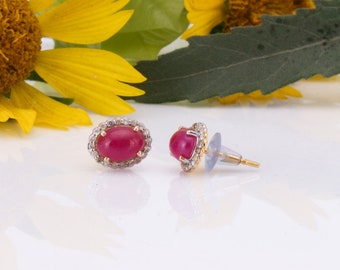 Natural Ruby and Diamond Earrings, 14 k Gold Earrings, Party Earrings, Diamond & Ruby Earrings, Bridal Jewelry, Valentine Gift For Her