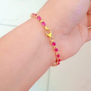 Ruby Bracelet, Ruby Oval Tennis Bracelet in 925 Sterling Silver, Precious Wedding Gift Women, Birthday Gift for her, Easter Gift for Women