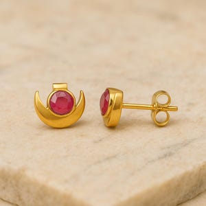 Natural Ruby Moon Shape Earrings,Pair of Estate 925 Sterling Silver Earrings,Earrings Earrings,Wedding Sale Unique Designs,Wedding Gifts