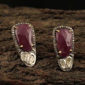 Diamond Earrings, Estate Natural Ruby Diamond Stud, Diamond Earrings, Natural Ruby Earrings, Wedding Earrings, Stud Earrings