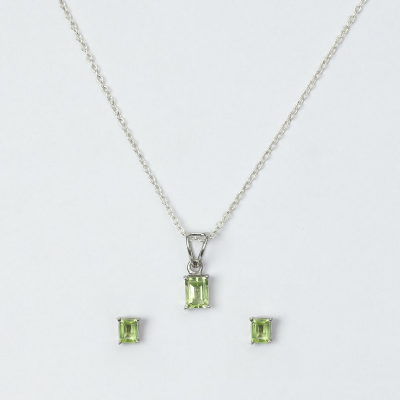 Peridot Necklace with Earrings August Birthstone Necklace Womens Gift For Her Handmade 925 Sterling Silver Necklace