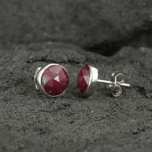 Ruby Earrings, Sterling Silver Earrings, Red Gem Stud, Stud Earrings, Gemstone Earrings