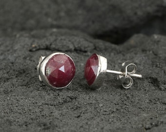 Ruby Earrings, 925 Sterling Silver Earrings, Red Gem Stud, Stud Earrings, Gemstone Earrings,Birthday Gifts For Women