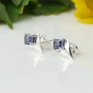 Iolite Earrings Valentine Sale 1 pair of Estate 925 Sterling Silver Gem Stud Earrings Small Beautiful Pretty Valentine Gift For Her