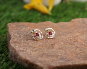 14x10mm Natural Ruby And Sapphire 925 Sterling Silver Stud Earrings Jewelry, Ruby And Sapphire Elegant Earrings, Beautiful Gift For Her
