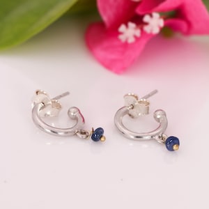 Pair of Estate 925 Sterling Silver Gem Stud Natural Sapphire Dangle Drop Earrings 22 mm,Natural Sapphire Earrings, Gift For Her