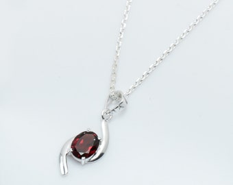 Colar de pedras preciosas granada natural, presente original, colar delicado, pingente de pedras preciosas,  colar de prata esterlina 925
