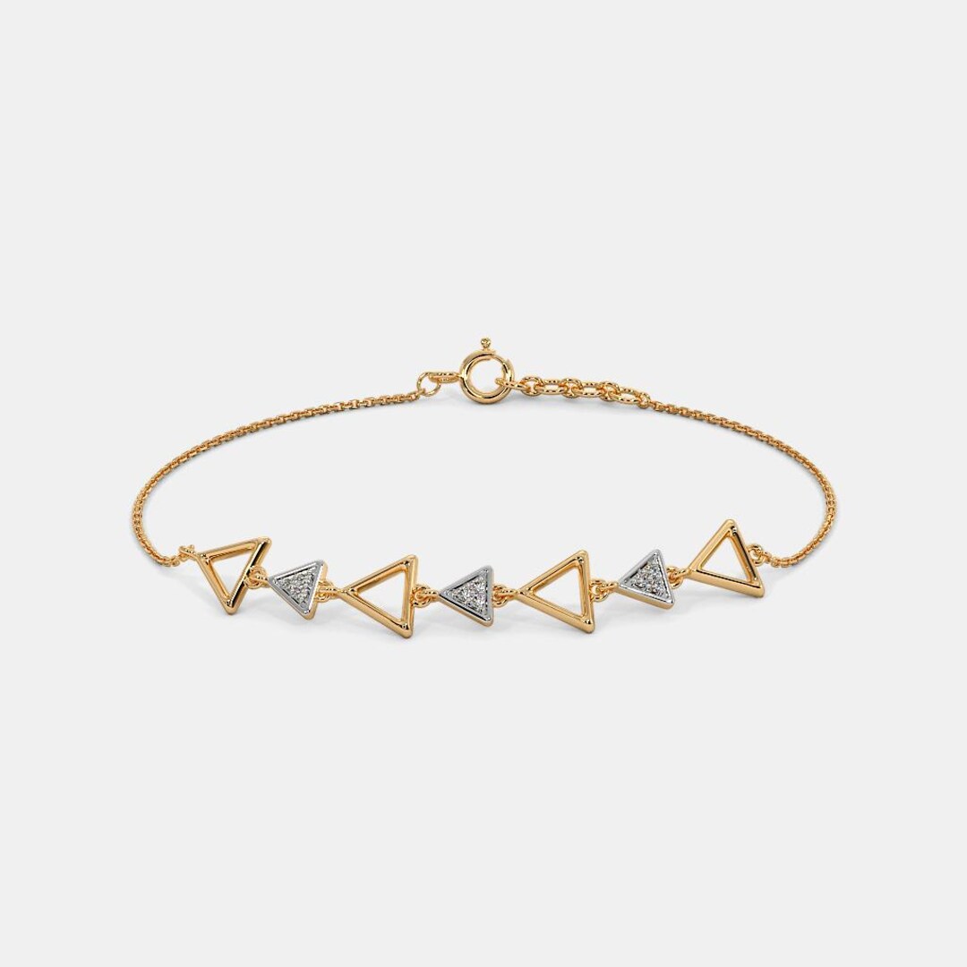 Triangular Gold Bracelets 14K Gold Diamond Triangle Bracelet, Geometric Diamond Link Bracelet ...