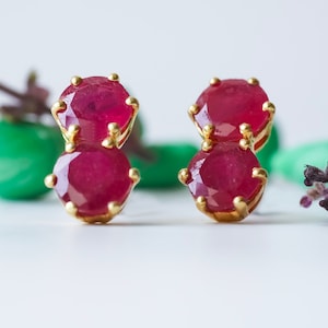 Natural Ruby Gemstone Stud Earrings, 925 Sterling Silver Red Ruby Jewelry, Gemstone Earrings, Valentine's Day Gifts , Wedding Gift for Her