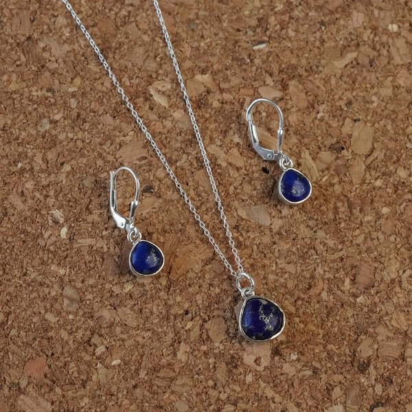 Collier Lapis Lazuli Boucles d’oreilles en pierres précieuses, argent sterling 925, bijoux de colliers authentiques vintage, boucles d’oreil