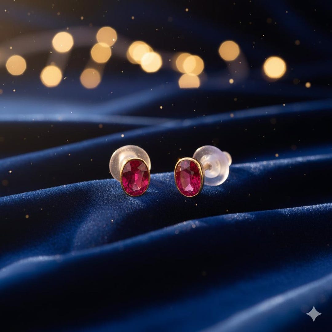 Ruby Posts With Red Natural Ruby Stud Earrings 14K Gold, Genuine Red Ruby Posts, Dainty ...