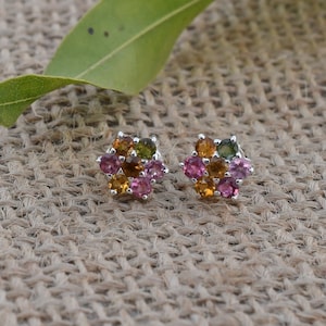 Multi Color oorbellen, Multi toermalijn oorbellen, Toermalijn oorbellen, 925 sterling zilver Gem hengsten, oorbellen, bruiloft ontwerpen,