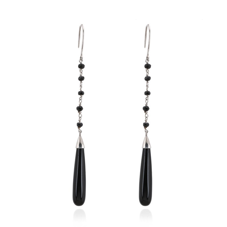 Gemstone Earrings Dangle Earrings Sterling Silver Earrings Onyx Earrings Fish Hook Earrings Valentine Sale Black Onyx Earrings