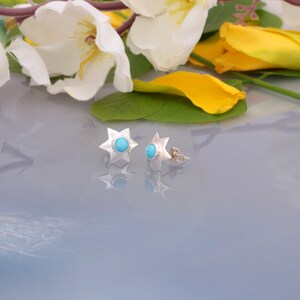 925 Sterling Silver Turquoise Stud Earrings Gemstone Studs Beautiful Valentine Gifts For Girls Silver Gemstone Studs Jewelry