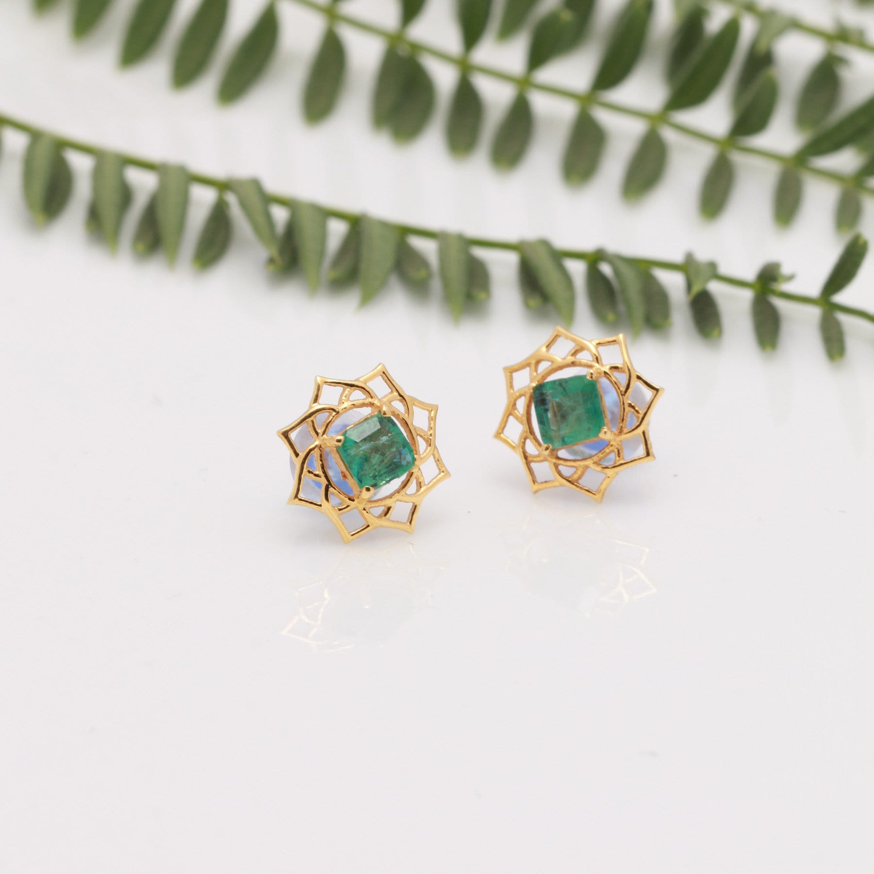 14k Gold Natural Emerald Stud Earrings Pair Of Estate Etsy