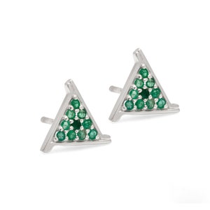 Natural Emerald Stud Earrings, 925 Sterling Silver Gemstone Studs, Small Ear Studs, Birthday Gift for Women, Natural Green Emerald Gemstone image 2