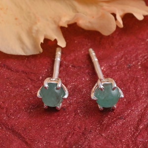 925 Silver Earrings, Emerald Earrings, Ear Studs, Natural Emerald, May Birthstone, Vintage Studs, May Earrings, Dainty Emerald Earrings