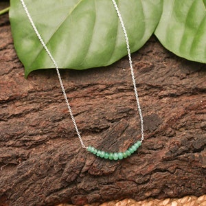 Dainty Natural Emerald Necklace, Sorority Gift, Crystal Necklace, Big Little Gift Ideas ,Beaded Necklace ,Gift For Her ,Gemstone Bar Choker image 1