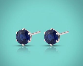 Natural Kyanite Stud Earrings, Blue Gemstone Jewelry, Dainty Round Studs, Handmade Jewelry, Statement Earrings, Birthday Gift for Her