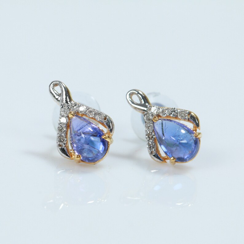 Party Earrings Bridal Jewelry Gift For Her 14 k Gold Earrings Diamond /& Tanzanite Earrings Natural Tanzanite and White Diamond Earrings