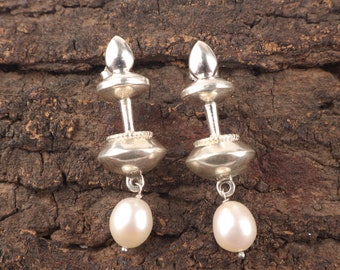 Natural Pearl Sterling Silver Drop Earrings, Handmade Dangle Earrings