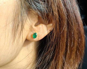 Valentine's Day gifts Natural Emerald 14K Gold Earrings, Gold Emerald Studs,Gold Gemstone Studs, Gifts