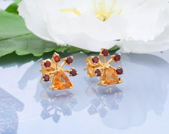925 Sterling Silver Citrine Stud Earrings, 11mm Sterling Silver Garnet Gemstone Studs,Gemstone Studs Jewelry, Gift For Wife,Christmas Sale