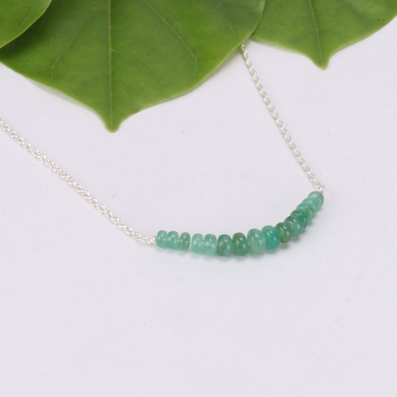 Dainty Natural Emerald Necklace, Sorority Gift, Crystal Necklace, Big Little Gift Ideas ,Beaded Necklace ,Gift For Her ,Gemstone Bar Choker image 2