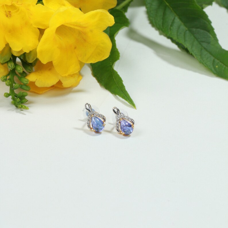 Party Earrings Bridal Jewelry Gift For Her 14 k Gold Earrings Diamond /& Tanzanite Earrings Natural Tanzanite and White Diamond Earrings