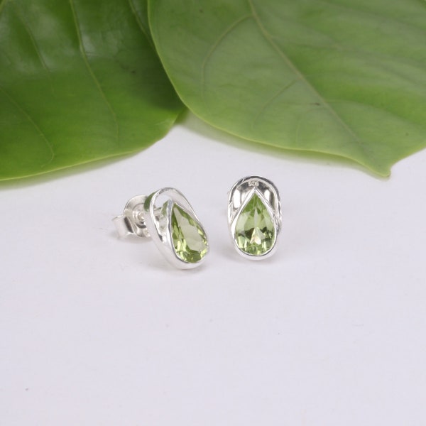 Boucles d'oreilles en argent 925, boucles d'oreilles en péridot naturel, boucles d'oreilles de couleur verte, anniversaire,cadeaux demariage