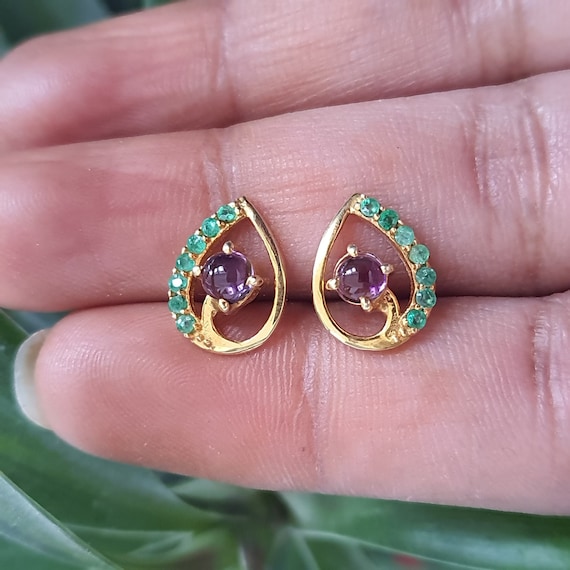 Green colour stone earrings discount