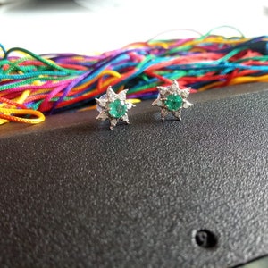 14 k White Gold Earrings,Natural Emerald and White Diamond Earrings,Party Earrings,Diamond & Emerald Earrings,Bridal Jewelry,Gift For Her