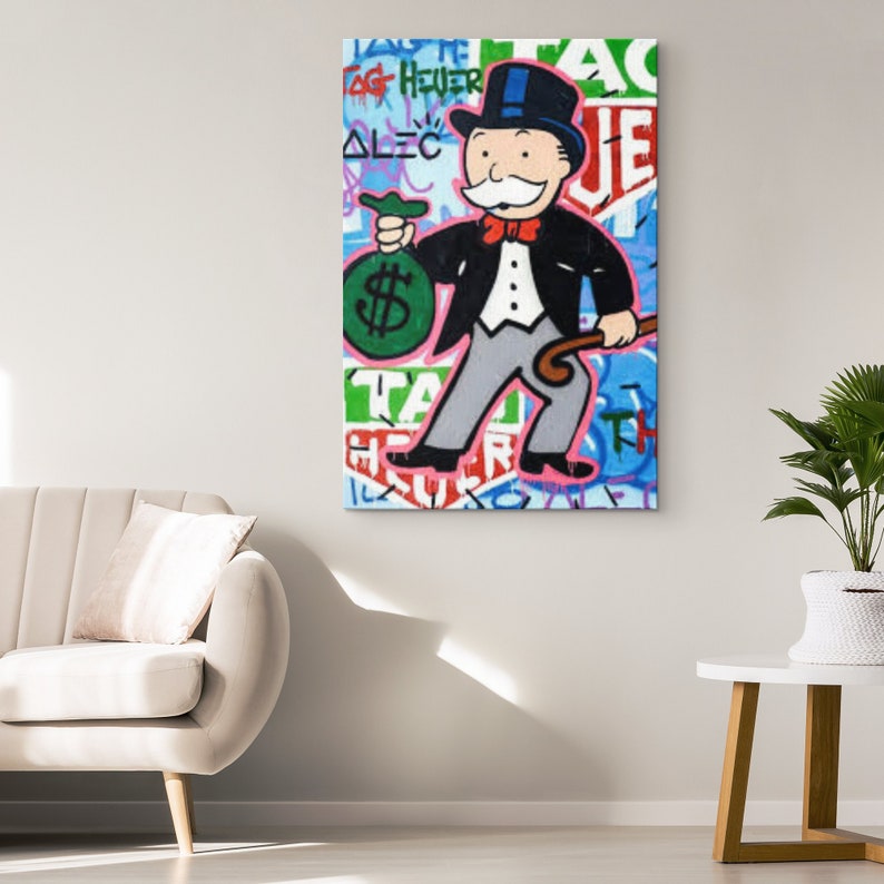 Monopoly Canvas Alec Monopoly Money Bag Graffiti Monopoly Art Etsy