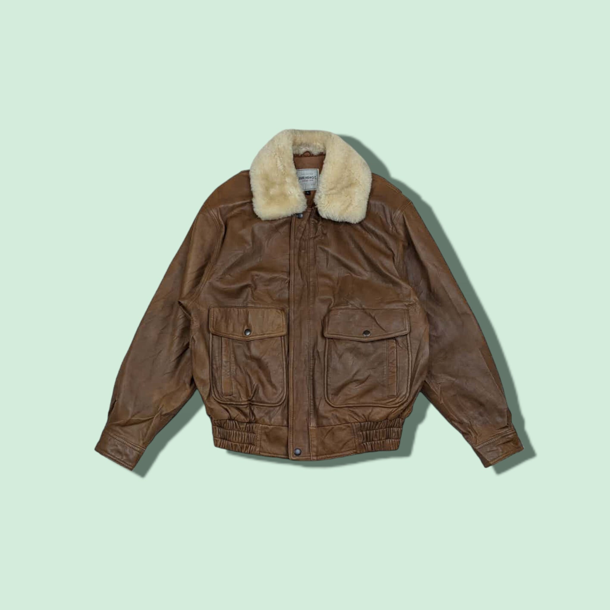 Vintage Japón BURNINGS pieles de oveja chaqueta de cuero vintage chaqueta  de cuero vintage chaqueta de cuero de oveja chaqueta de cuero de invierno  marrón tamaño grande -  España
