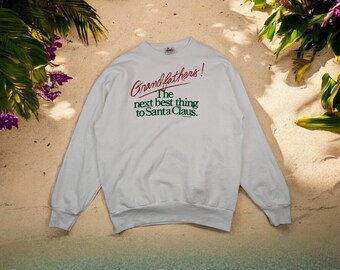 Vintage 90's GRANDFATHER The Next Best Thing Santa Claus Jumper Vintage Grandfather Sweatshirt Vintage Santa Claus Sweater White Size XL