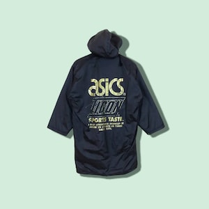Vintage 90&#39;s ASICS Tigon Sportswear Windbreaker Jacket Asics Longline Jacket Asics Longline Padded Hoodie Asics Long Parka Black Size Small