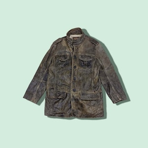 Vintage PEPE JEANS Multipocket Military Style Leather Jacket Vintage Pepe Jeans Leather Jacket Military Leather Jacket Brown Size Medium