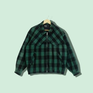 Vintage 2000's BIG JOHN Bomber Style Jacket Vintage Bomber Jacket Japan Brand Jacket Check Green Size Large