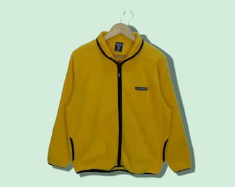 Jaqueta de lã ROLLER GEAR vintage dos anos 2000 com bandeira do Canadá, modelo sherpa, para atividades ao ar livre e caminhadas, amarela, tamanho grande.
