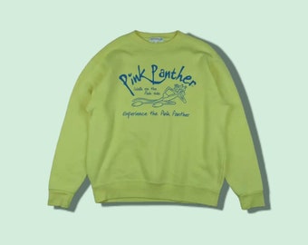 Vintage PINK PANTHER Pullover Jumper Disney Cartoon Sweatshirt Yellow Size Large