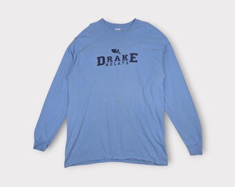Vintage 2000's DRAKE RELAYS Drake University Long Sleeve T-Shirt American College Tee Blue Size XL