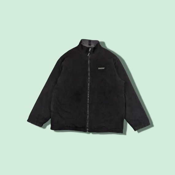 Vintage CONVERSE Fleece Jacket Converse Windbreaker Converse Winter Jacket Converse Reversible Jacket Black Grey Size Large Etsy