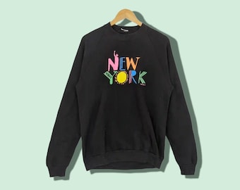 Vintage 90&#39;s NEW YORK Big Logo Sweatshirt NY New York Jumper New York Pullover New York Sweater American Vintage Crewneck Black Size Small