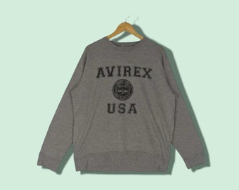 Vintage 2000's AVIREX Big Spell Out Logo Sweatshirt US Army Pullover Jumper Us Air Force Crewneck Grey Size Extra Large XL