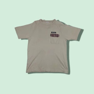 Vintage Japan HARLEM STORE Graphic T-Shirt Single Stitches Tee Harlem Store Tee Made In Japan T-Shirt Single Pocket Tee Khaki Size Large