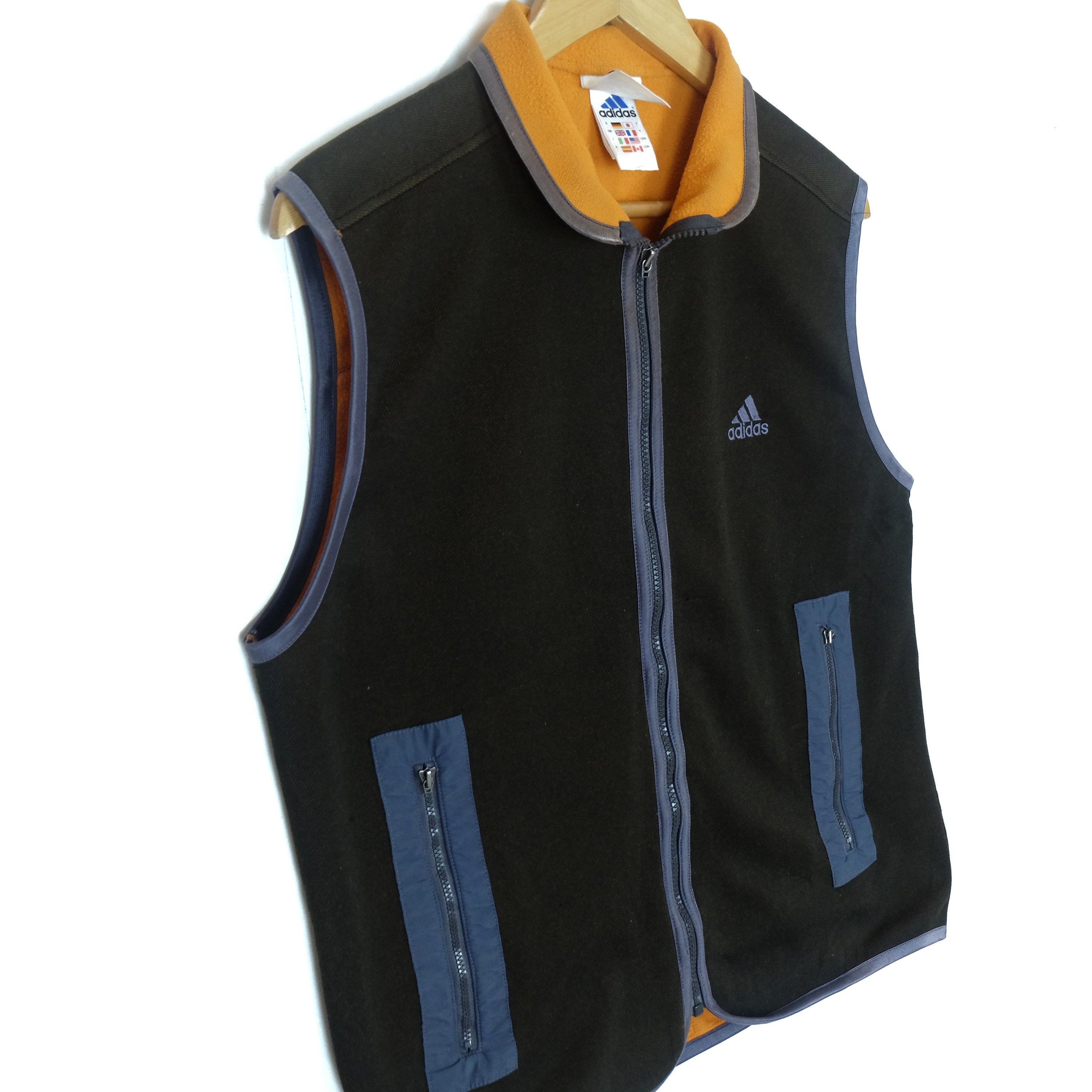 Vintage 90's Adidas Full Zip Reversible Vest Hoodie Mens M