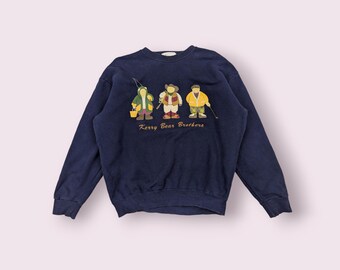 Vintage Japan KERRY BEAR Brothers Hunting Fishing Jumper Vintage Kerry Bear Sweatshirt Vintage Hunting Pullover Navy Women Size Large