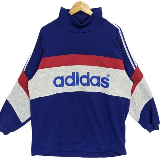 Vintage 90 s ADIDAS Big Spell Out Multicolor Sweatshirt Adidas Trefoil Jumper Adidas Pullover Vintage Adidas Crewneck Blue Size Large