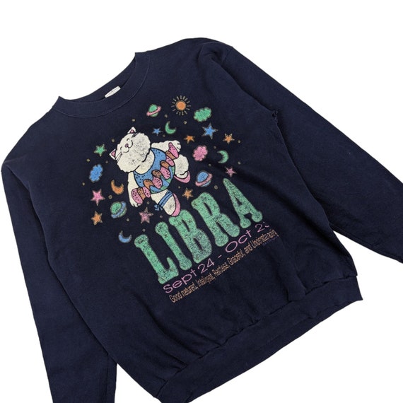 Vintage 90's LIBRA Horoscope Cute Cat Jumper Vintage Libra